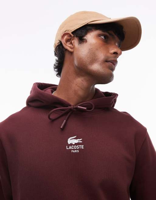 Sudadera burdeos con capucha y logo delantero de Lacoste ASOS