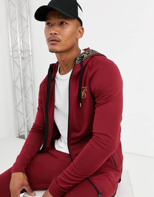 Sudadera burdeos con cremallera y detalle de capucha de SikSilk ASOS