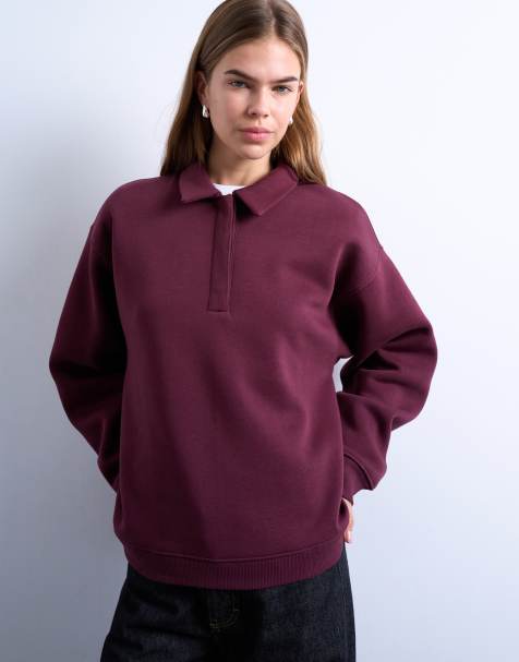 Sudadera burdeos con cuello estilo polo de Topshop - view 1