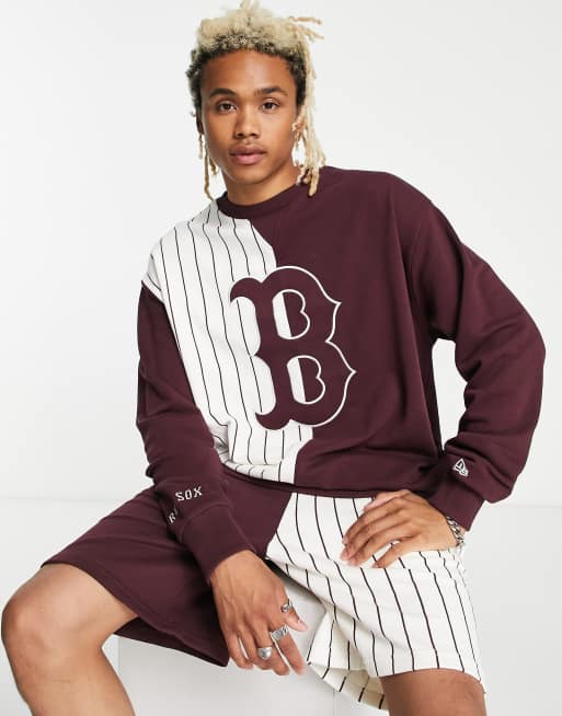 Sudadera burdeos con diseño partido de los Boston Red Sox con raya diplomática exclusiva en ASOS de New Era
