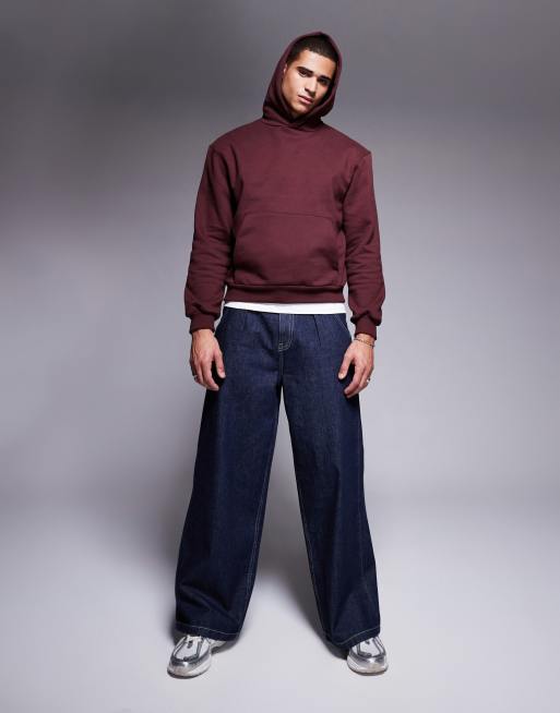 Sudadera burdeos de corte cuadrado extragrande con capucha de tejido grueso de 400 g/m2 premium de ASOS DESIGN