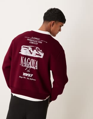 Sudadera burdeos de corte cuadrado extragrande con estampado trasero de coche de ASOS DESIGN - view 1