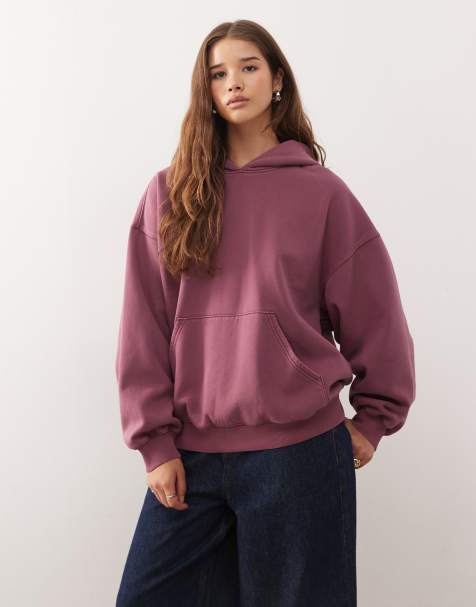 Sudadera burdeos extragrande con capucha de tejido grueso de punto liso de Weekday - view 1
