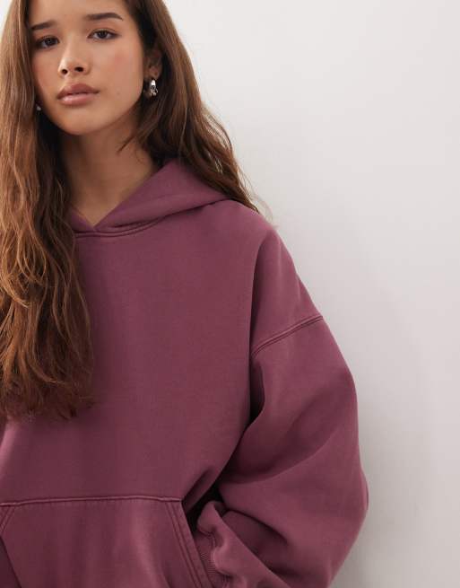 Sudadera burdeos extragrande con capucha de tejido grueso de punto liso de Weekday, 3 de 4