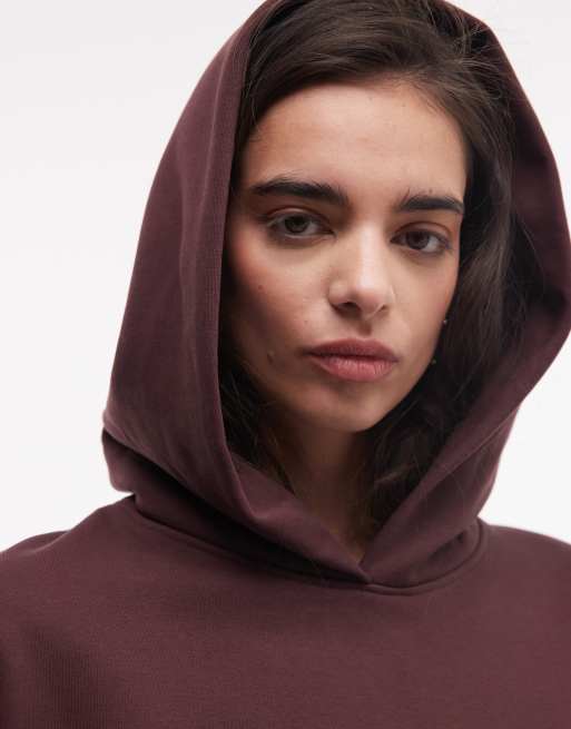 Sudadera burdeos extragrande con capucha de tejido grueso de punto liso de Weekday, 3 de 4