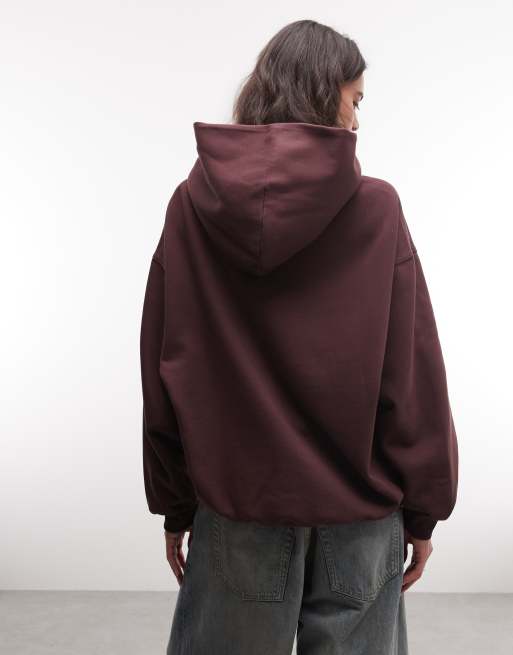 Sudadera burdeos extragrande con capucha de tejido grueso de punto liso de Weekday, 4 de 4