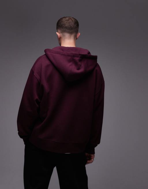 Sudadera burdeos extragrande con capucha y cremallera de Topman, 4 de 4
