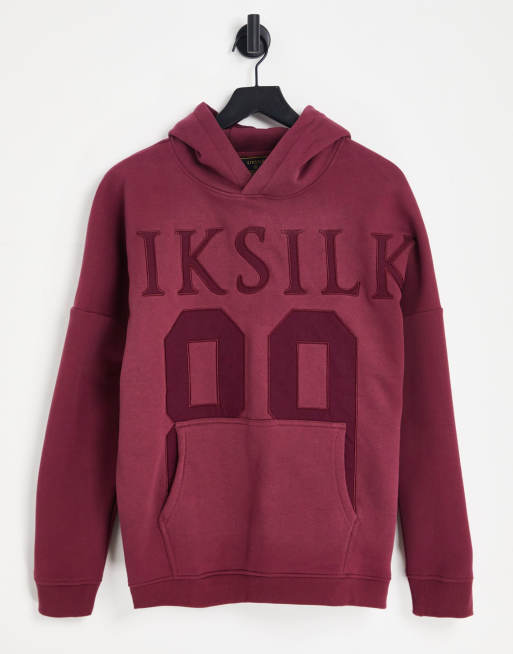 Sudadera burdeos extragrande con capucha y logo grande bordado de SikSilk