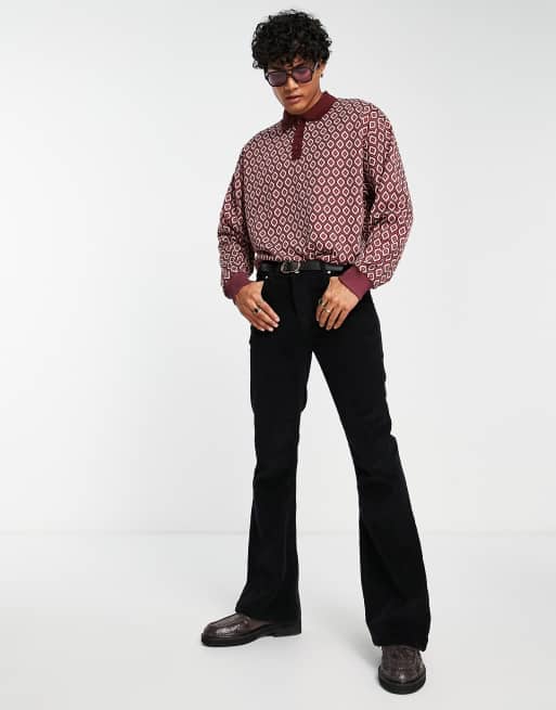 Sudadera burdeos extragrande con diseño de jacquard y cuello tipo polo de ASOS DESIGN