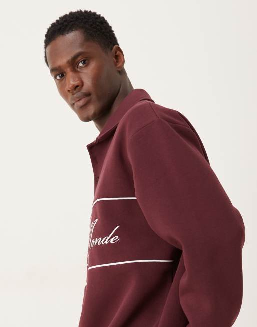 Sudadera burdeos holgada con cuello tipo polo, ribetes y bordado de ASOS DESIGN, 4 de 5