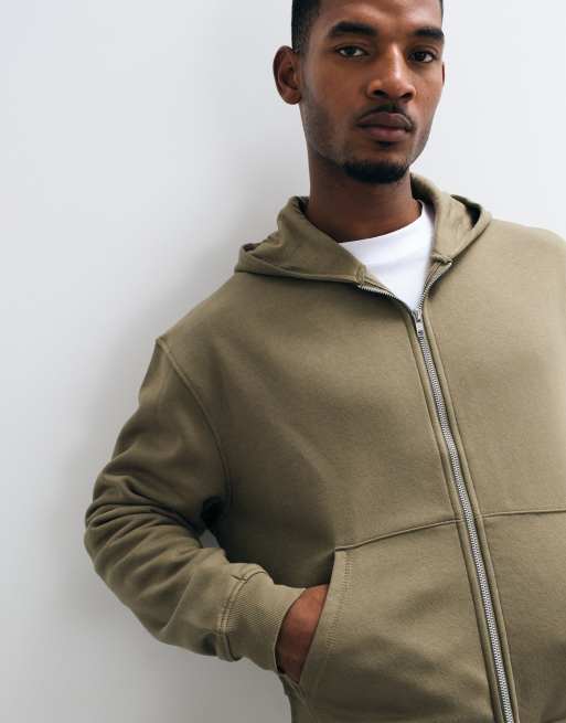 Sudadera caqui básica de corte cuadrado holgado con capucha y cremallera Essentials de ASOS DESIGN, 4 de 7