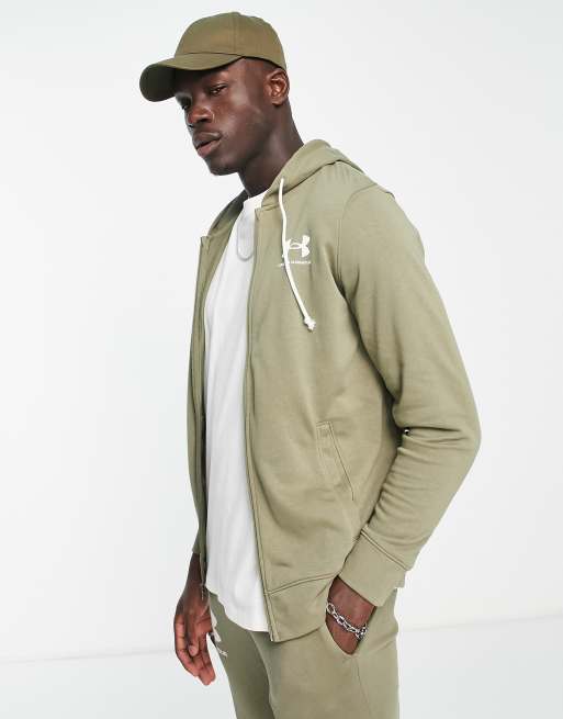 Sudadera caqui con capucha de tejido rizado Rival de Under Armour
