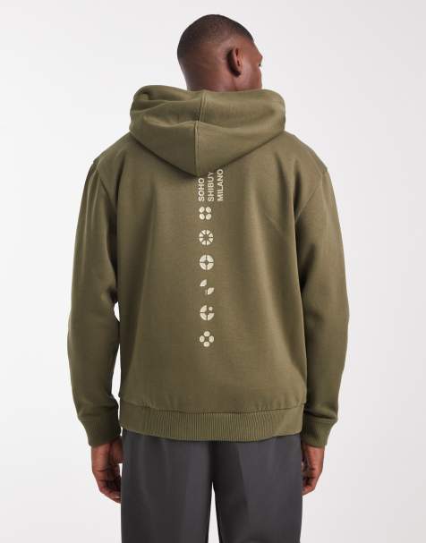 Sudadera caqui con capucha y estampado de texto en el pecho y la espalda de ASOS DESIGN - view 1