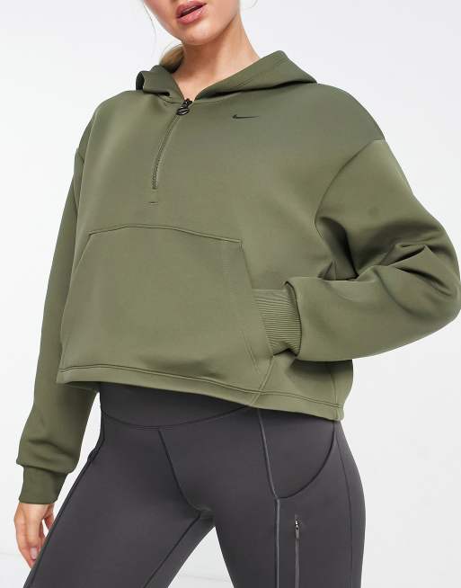 Sudadera caqui con capucha y gráfico de purpurina One Dri-FIT de Nike Training