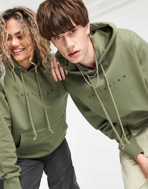 Sudadera caqui con capucha y logo de COLLUSION Unisex