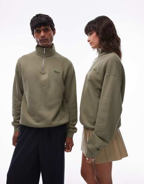 Sudadera caqui con cremallera corta y logo característico de Lacoste - view 1