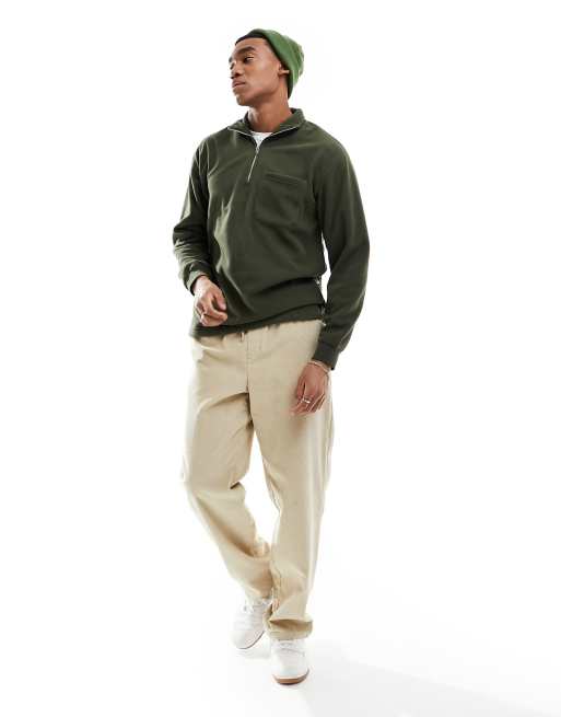 Sudadera caqui con media cremallera de felpa de Selected Homme 