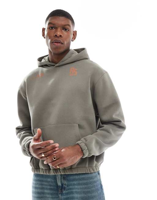 Sudadera caqui de corte cuadrado extragrande con capucha y detalle estampado de ASOS DESIGN