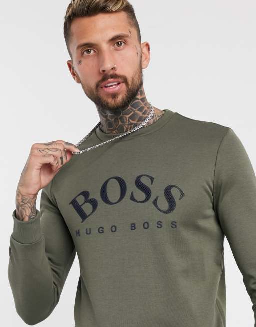 Sudadera caqui de corte slim con logo grande Athleisure Salbo de Boss
