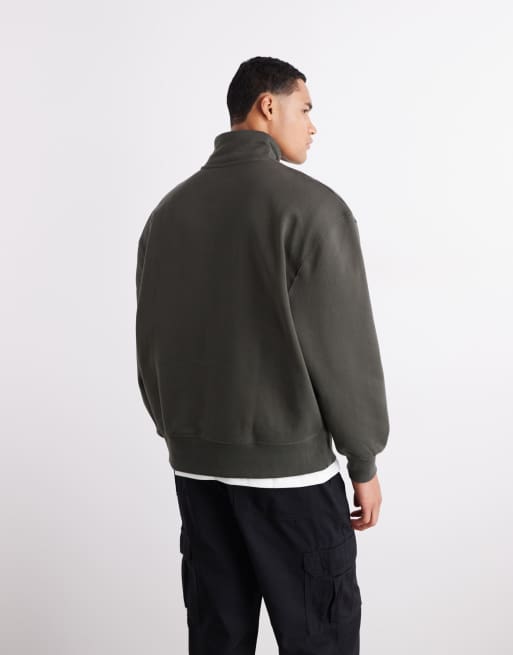 Sudadera caqui extragrande con cremallera corta de tejido grueso de 400 g/m² premium de ASOS DESIGN, 3 de 6