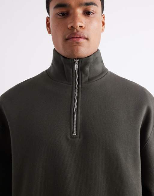 Sudadera caqui extragrande con cremallera corta de tejido grueso de 400 g/m² premium de ASOS DESIGN, 5 de 6