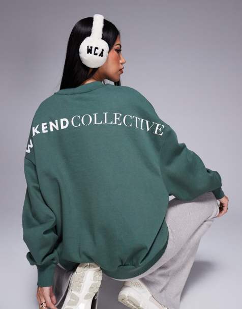 Sudadera caqui extragrande con logo grande en la espalda de Weekend Collective - view 1