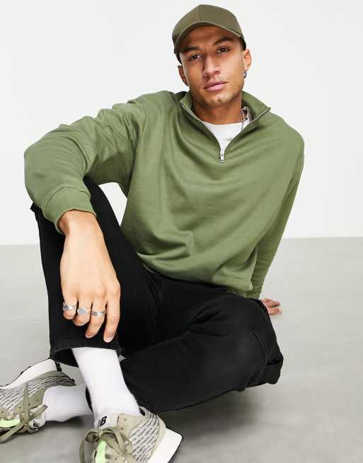 Sudadera caqui extragrande con media cremallera de ASOS DESIGN (parte de un conjunto)