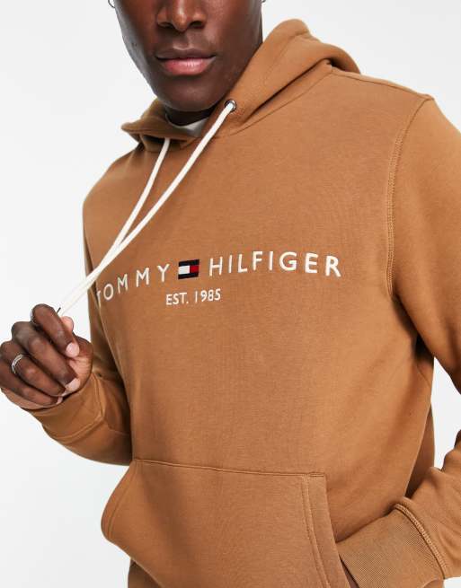 Sudadera caqui tostado con capucha y logo bordado de mezcla de algodón de Tommy Hilfiger , 3 de 4