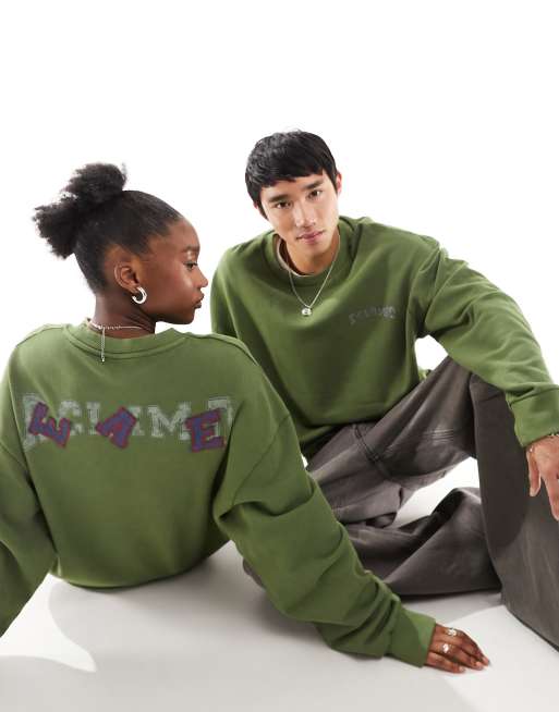 Sudadera caqui unisex extragrande con logo deportivo de estilo universitario de Reclaimed Vintage