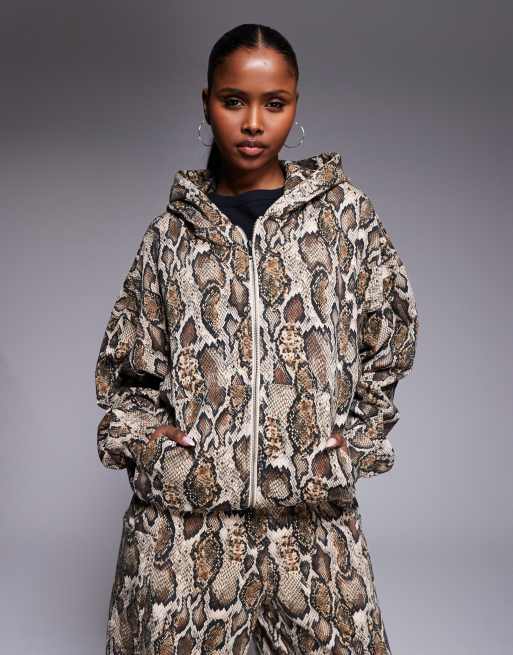 Sudadera color arena con capucha, cremallera y estampado de serpiente de algodón Oren de AFRM (parte de un conjunto)