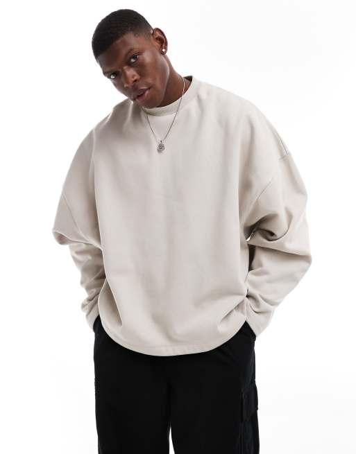 Sudadera color arena extragrande con cuello redondo de tejido grueso de ASOS DESIGN