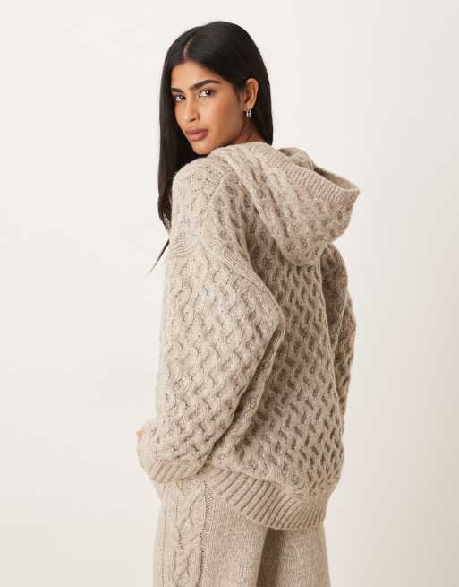 Sudadera color avena extragrande con capucha de punto de ochos de ASOS DESIGN (parte de un conjunto), 2 de 4