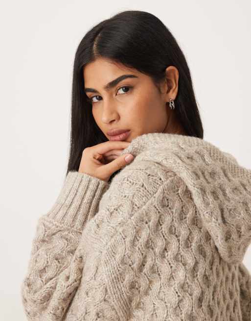 Sudadera color avena extragrande con capucha de punto de ochos de ASOS DESIGN (parte de un conjunto), 3 de 4