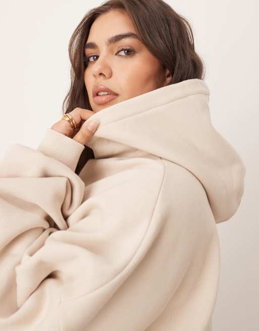 Sudadera color avena extragrande con capucha de tejido grueso premium de ARRANGE Curve