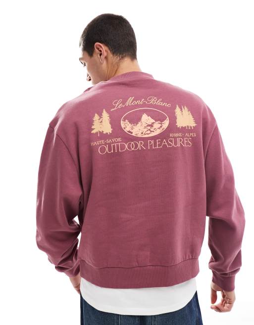 Sudadera color baya de corte cuadrado extragrande con estampado de montaña de ASOS DESIGN