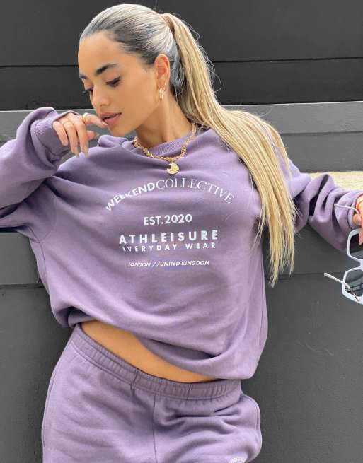 Sudadera color berenjena extragrande con logo arqueado de ASOS Weekend Collective (parte de un conjunto)