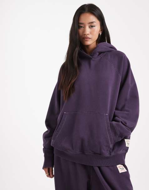 Sudadera color berenjena lavado de corte cuadrado con capucha de tejido grueso de COLLUSION Circular Design Collection - view 1