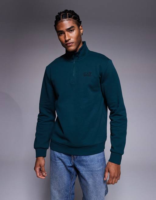 Sudadera color cerceta con media cremallera y logo Train Core de Armani EA7