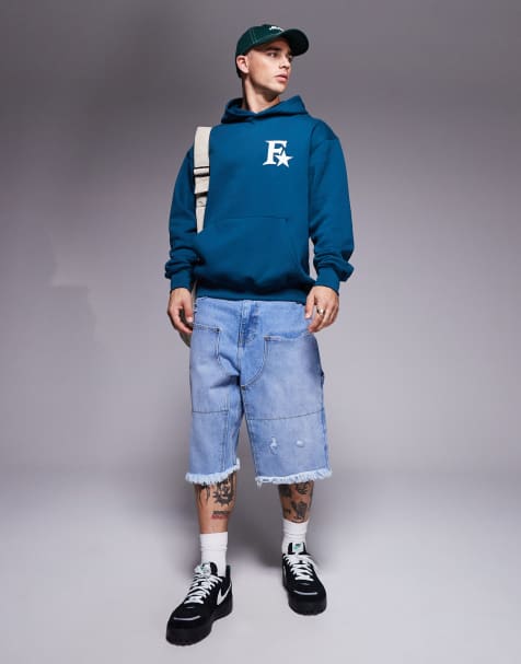 Sudadera color cerceta empolvado con capucha y logo de tejido de 320 g/m² Star Icon de Faded Store - view 1
