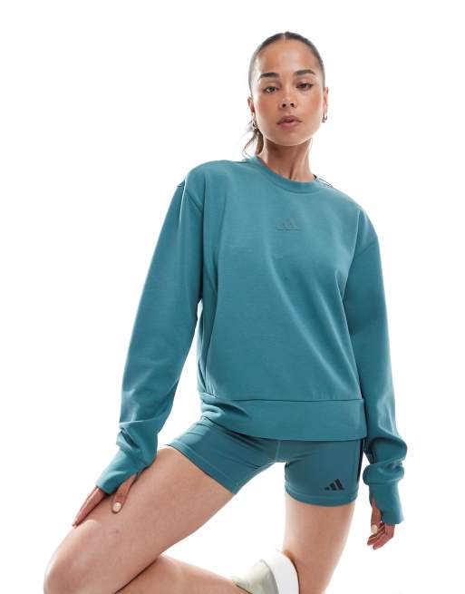 Sudadera color cerceta lavado con cuello redondo D4T Warm-Up de adidas Training , 2 de 4