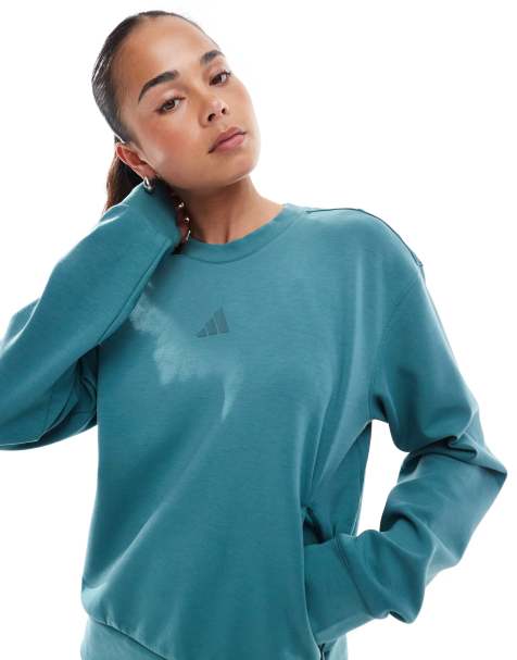 Sudadera color cerceta lavado con cuello redondo Designed for Training Warm-Up de adidas Performance - view 1