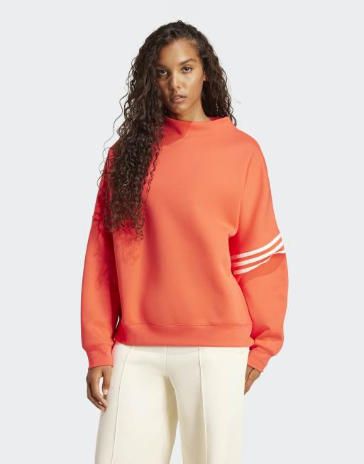 Sudadera color coral intenso y blanco crema extragrande con cuello alzado Neuclassics de adidas Originals