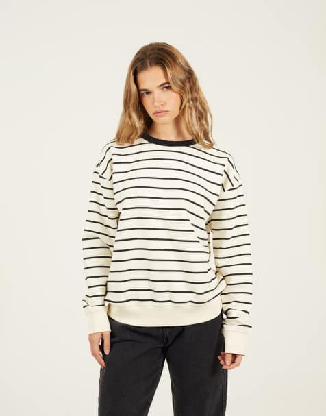 Sudadera color crema a rayas clásicas con cuello redondo de Brave Soul - view 1