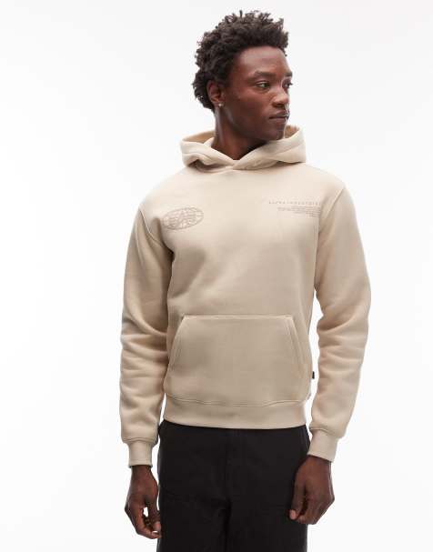 Sudadera color crema con capucha y logo de mundo en la espalda de Alpha Industries - view 1
