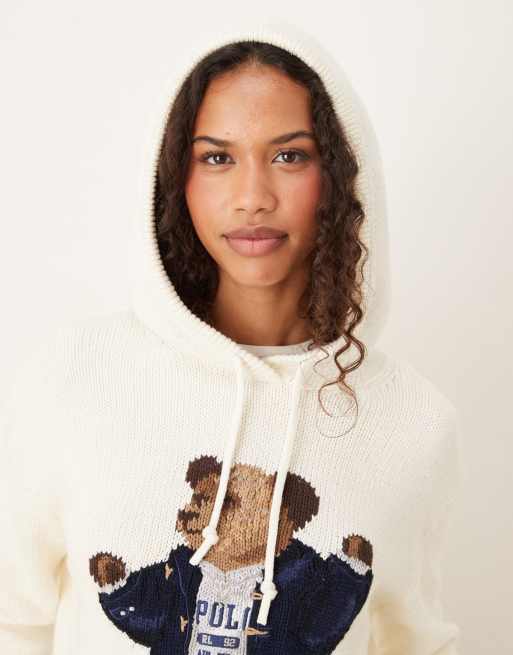 Sudadera color crema con capucha y logo de Polo Bear de Polo Ralph
