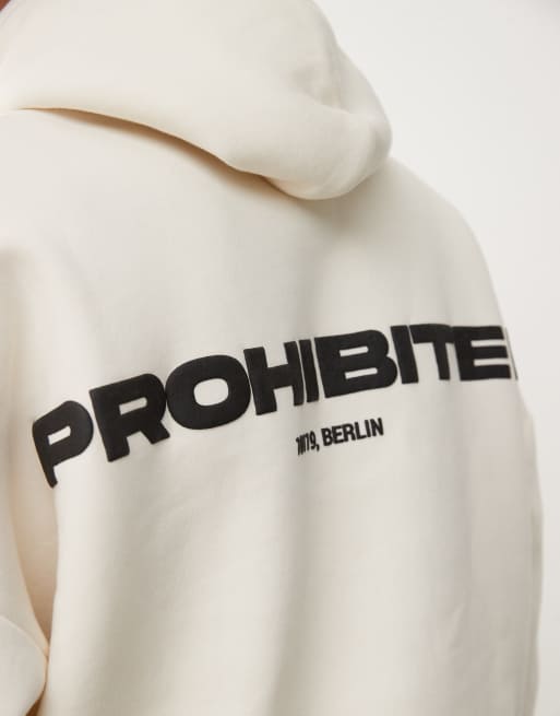 Sudadera color crema con capucha y logo estampado en la espalda de tejido de 360 g/m2 de Prohibited, 4 de 4