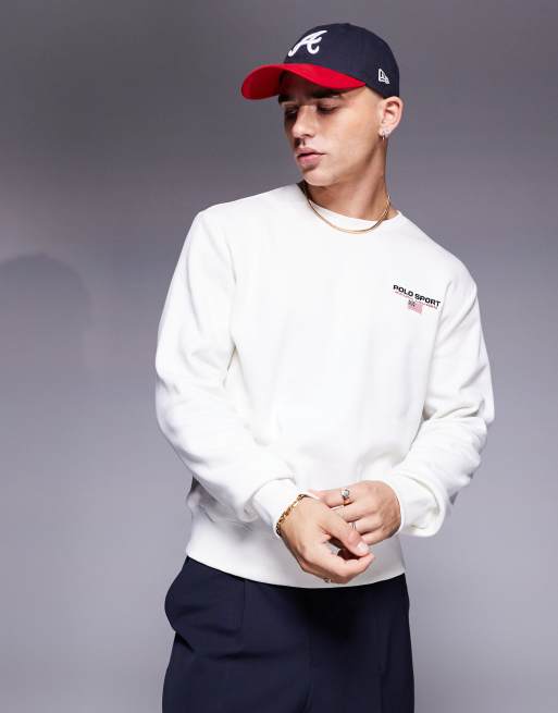 Sudadera color crema con cuello redondo y logo de la colección cápsula Sport de Polo Ralph Lauren