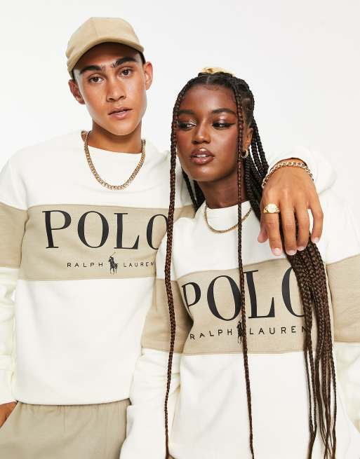 Sudadera color crema con diseño color block y logo en el pecho de la colaboración exclusiva de Polo Ralph Lauren X ASOS