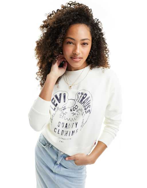 Sudadera color crema con estampado en el pecho de Levi's