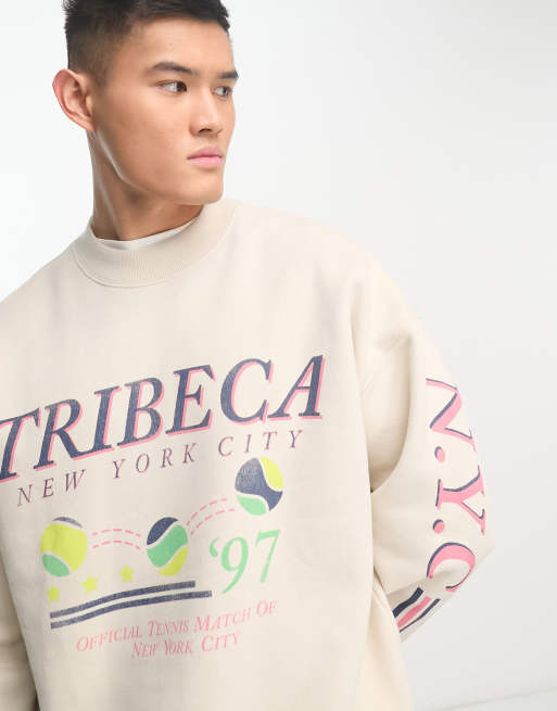 Sudadera color crema con estampado retro de tenis de Abercrombie & Fitch